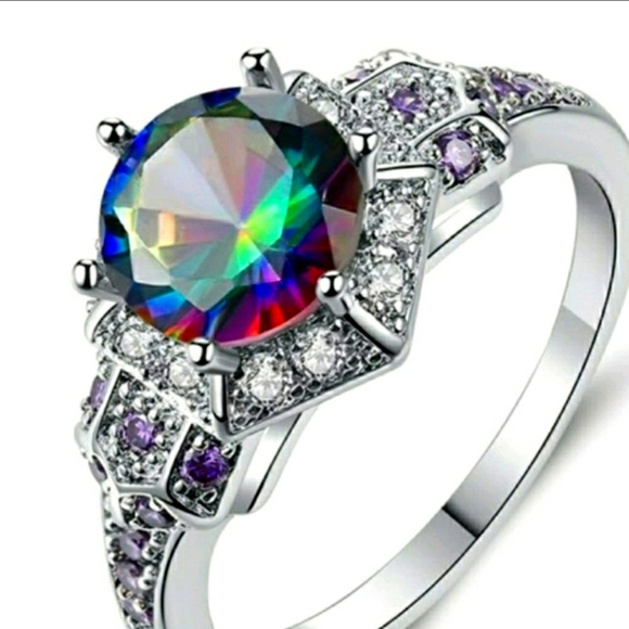 Sterling Silver Fire Rainbow Amethyst Hexagon Ring - Picture 13 of 13